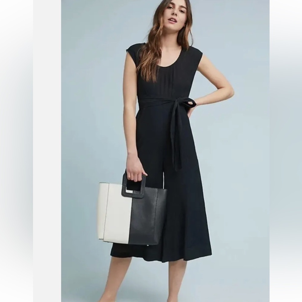 Anthropologie Black Abbey Crepe Wide Leg Jumpsuit Tie Waist Cocktail Size 6 - Picture 12 of 13